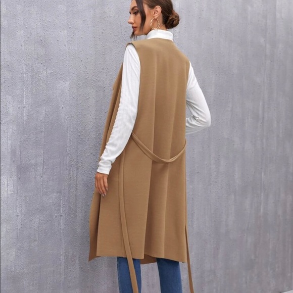 Khaki Duster Vest With Belt - Picture 4 of 5